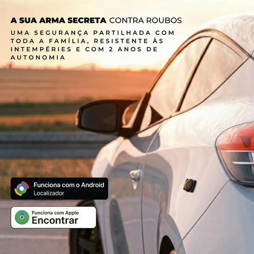 Localizador Maxtag discreto num carro — proteção contra roubos compatível com Android e iPhone